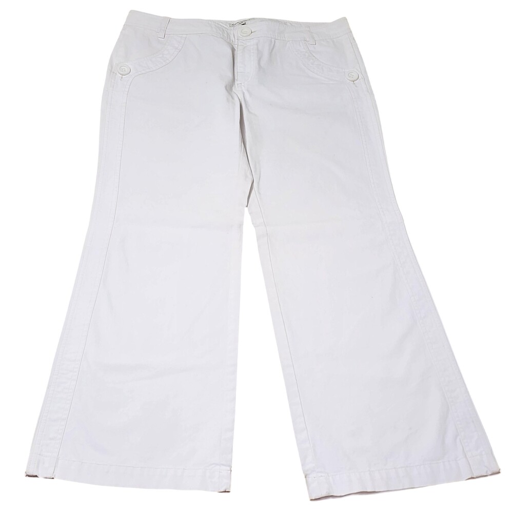Banana Republic Chino Pants Womens 14 White Twill Button Pocket Wide Leg